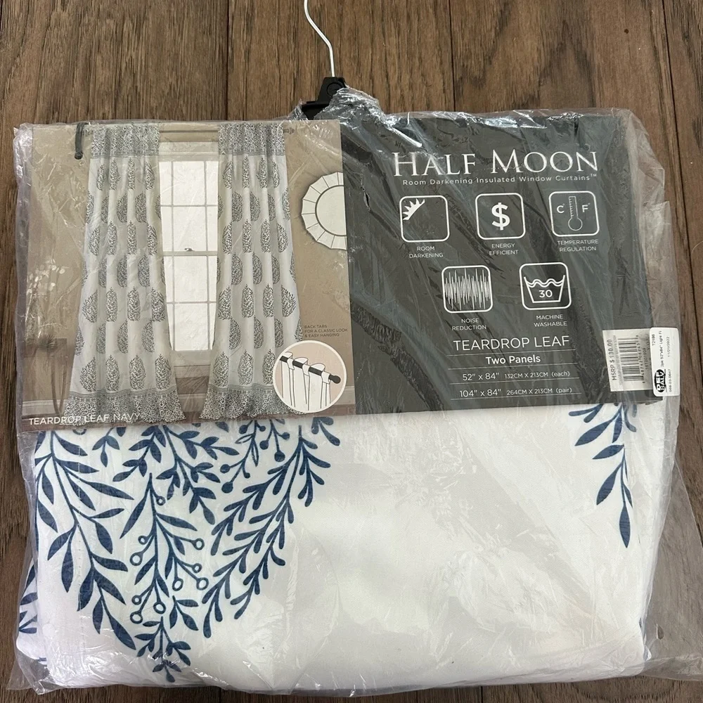 Lush Decor Teardrop Leaf Navy 52” x 84” Room Darkening Curtain Panel Set